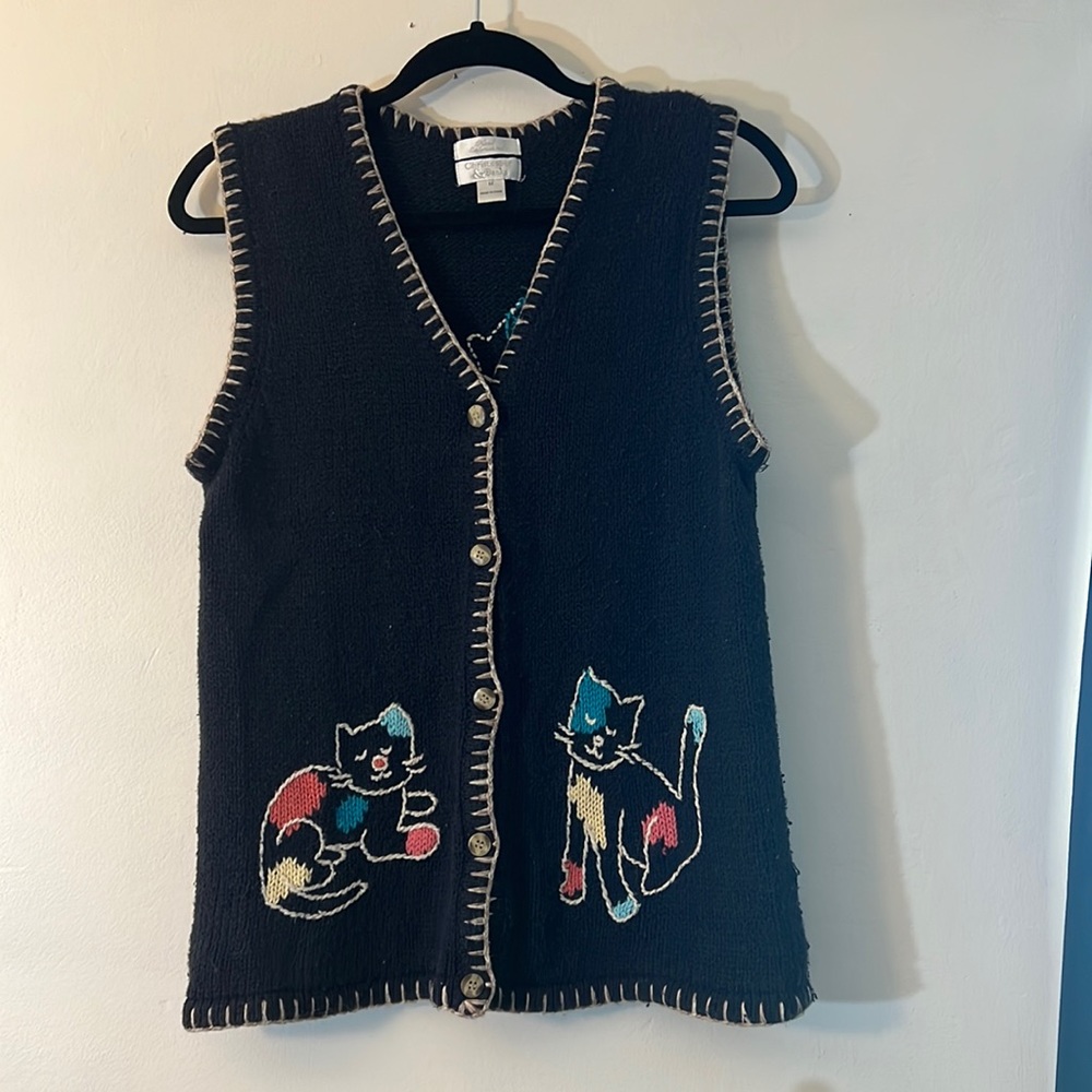 Christopher & banks cat knit vest